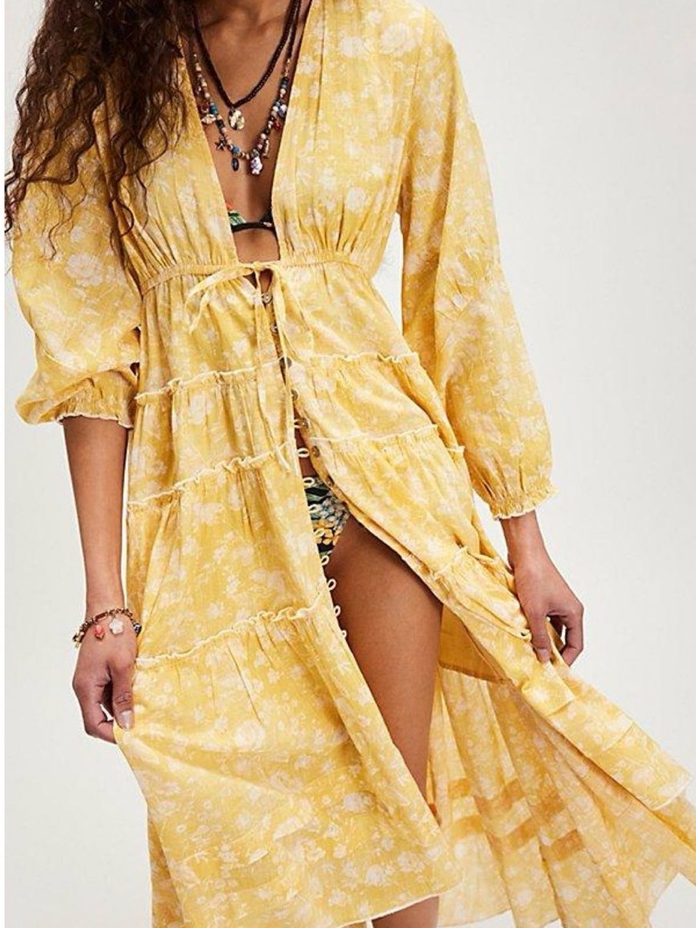 NWOT Free People Pappiet Midi Dresd Yellow Floral Tiered